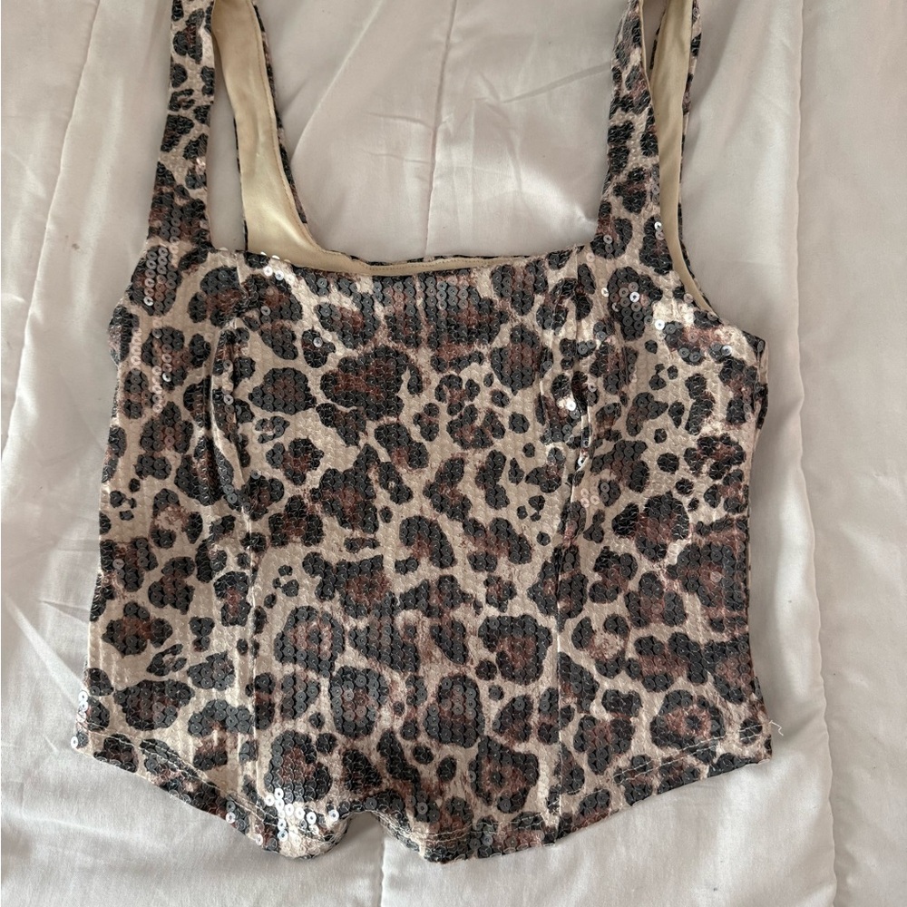 Leopard Print Sequin Tank Top